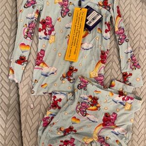 Posh Peanut Light Blue Care Bears cheer bear and Elmo & Friends Pajama Set 3T-4T